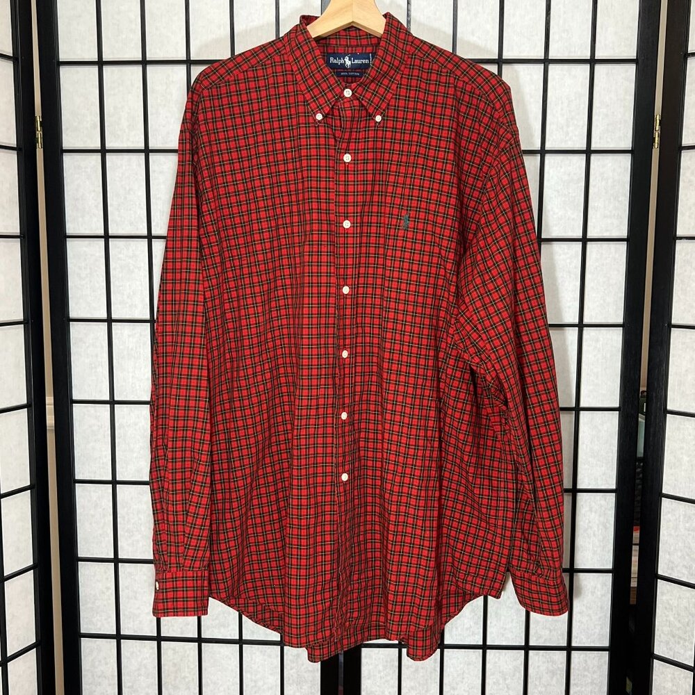 Ralph Lauren Shirt Mens XL Red Plaid Check Button-Up Pony Classic
